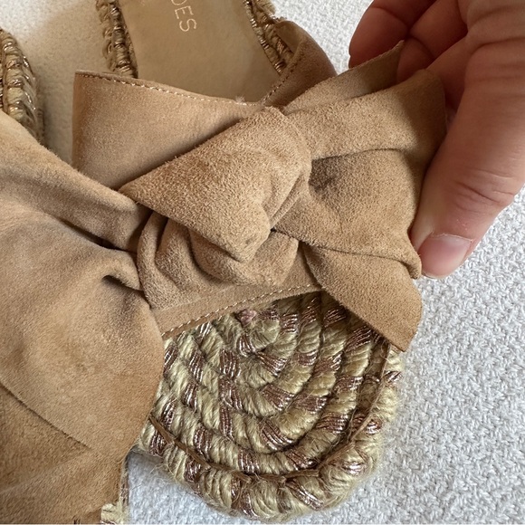 J/SLIDES Sandals Suede Espadrille Slide Tan Bow Size 8 - Picture 7 of 16